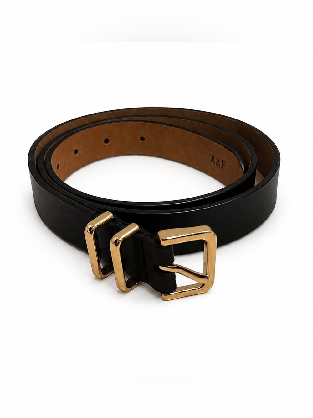 Abercrombie & Fitch Black Skinny Belt Gold Buckle L/XL NWOT